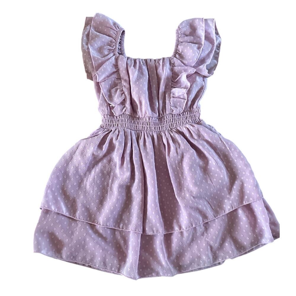 Cat & Jack Girls Size S 6/7 purple Swiss Dot Ruffle Tiered Dress